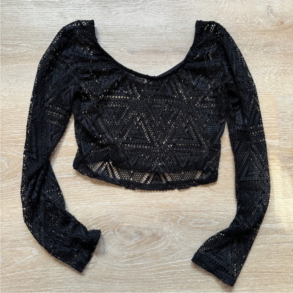 LA Hearts Pacsun Black Mesh Geometric Crop Top Women’s Size Small
